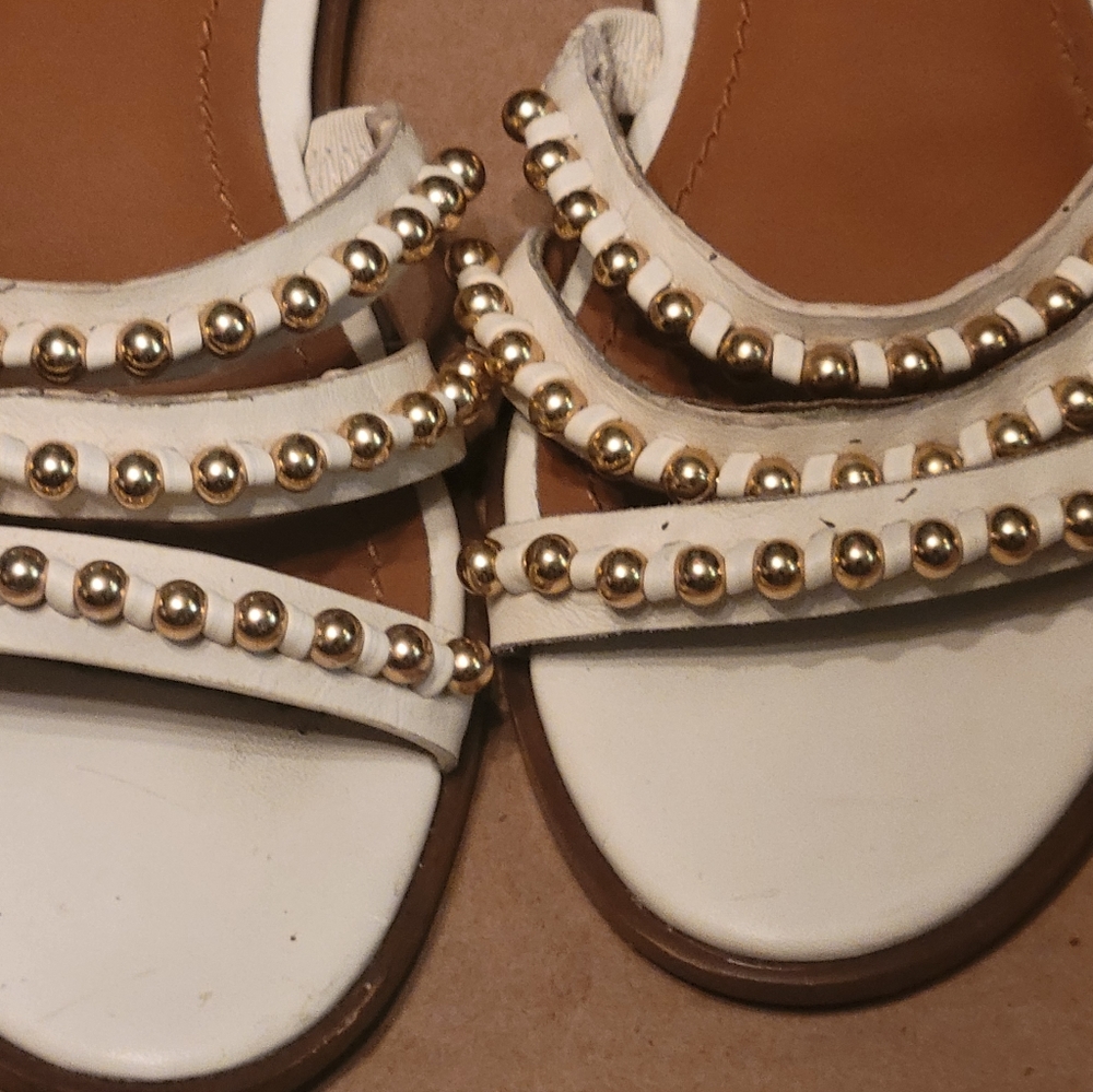 Coach White Gold-Beaded Strappy Flat Sandals - Picture 6 of 9